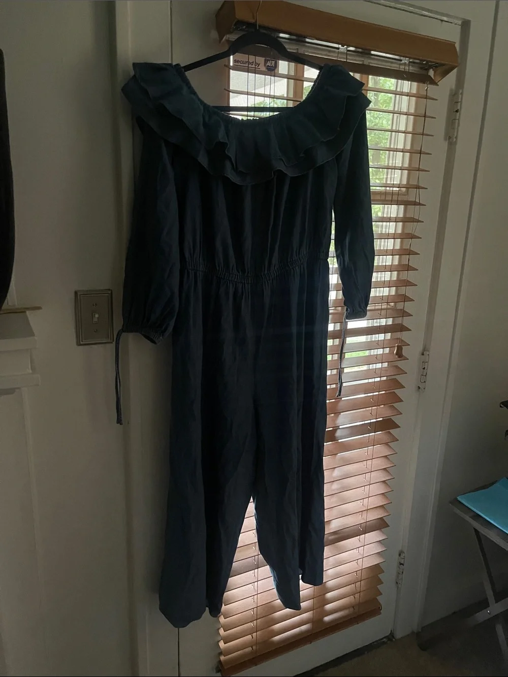 Michael Kors Dark Navy Off-Shoulder Ruffle Jumpsuit